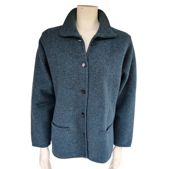 Geiger Austria Womens 40 Wool Jacket Cardigan Blue Button Front Pure New Wool - Picture 1 of 8